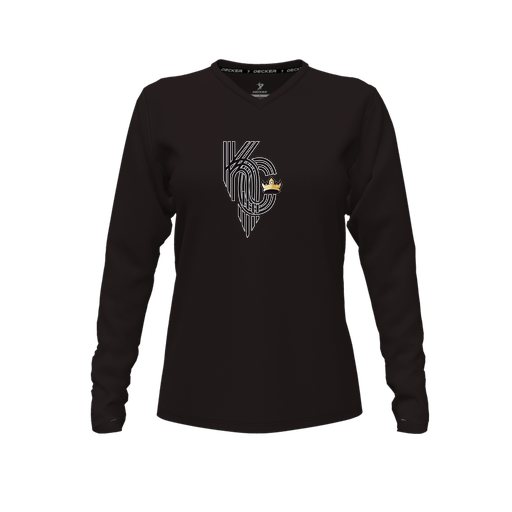 [CUS-DFW-TEES-CMF-VNK-LSL-BLK-FYXS-LOGO3] Decker Comfort T-Shirt (Female Youth XS, Black, V Neck, Logo 3, Long Sleeve)