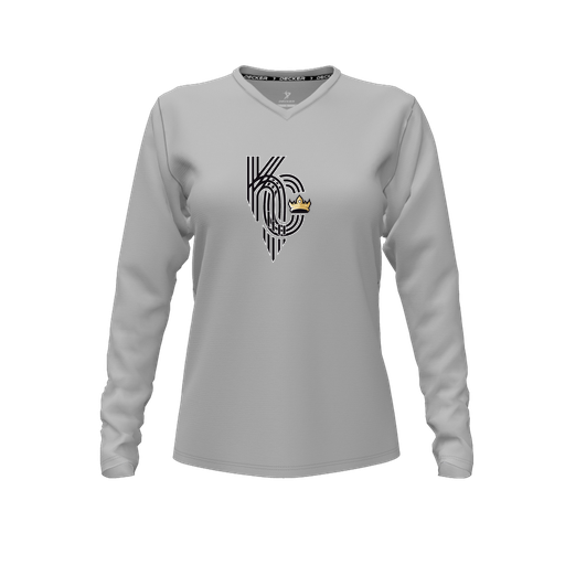 [FTLVCFGY-FYXS-LOGO3] Comfort T-Shirt (Female Youth XS, Gray, V Neck, Logo 3, Long Sleeve)