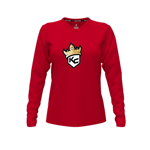 [FTLVPTRD-FYXS-LOGO1] Decker Performance T-Shirt (Female Youth XS, Red, V Neck, Logo 1, Long Sleeve)