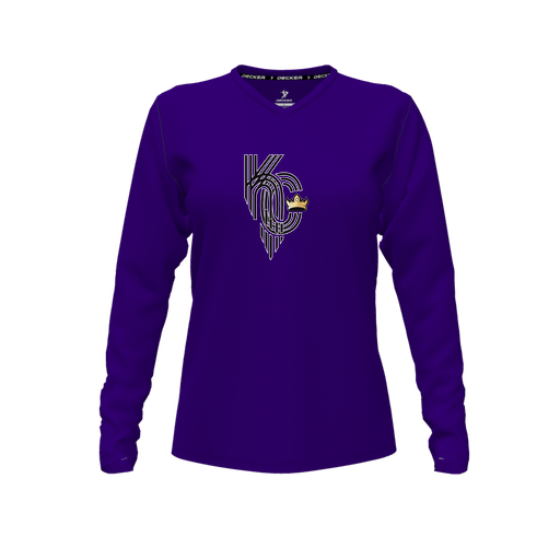 [FTLVPTPP-FYXS-LOGO3] Decker Performance T-Shirt (Female Youth XS, Purple, V Neck, Logo 3, Long Sleeve)